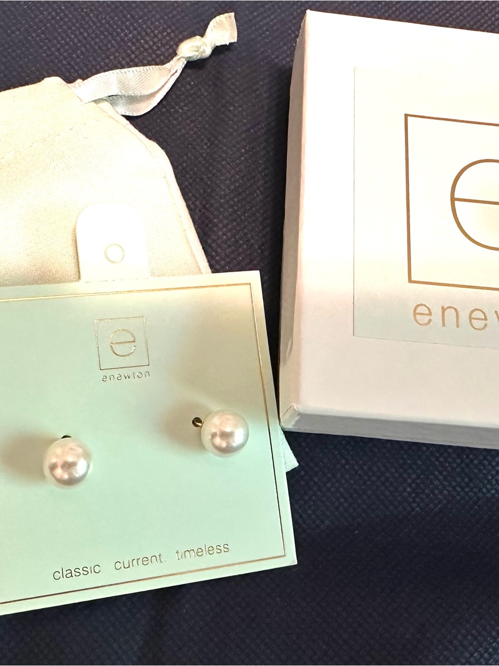 eNewton White Pearl Stud Earrings